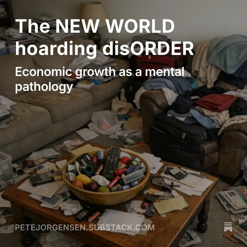 A cluttered living room with chaotic piles of junk everywhere