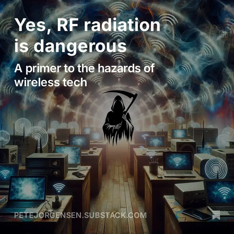 The grim reaper standing amidst a room full of computers connected to a wireless network